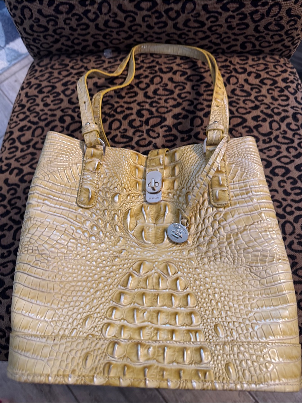 Brahmin Yellow Fiora Croc-Embossed Leather  Bucket/Shoulder Bag
